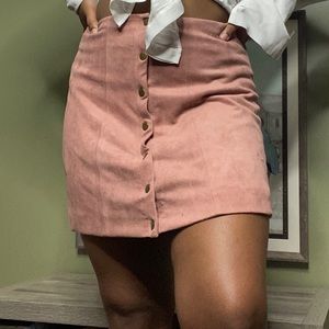 Pink velvet button up skirt